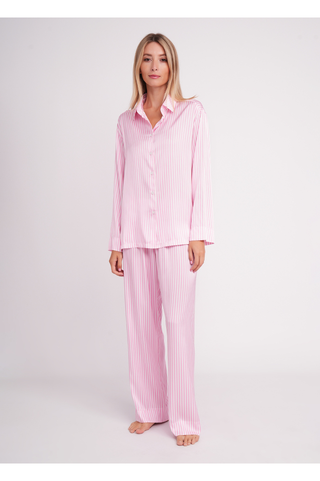 Seidener gestreifter Pyjama NAP QUEEN 5902/050 white/amaranth pink (white/pink)