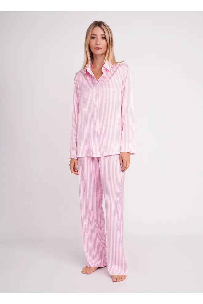 Seidener gestreifter Pyjama NAP QUEEN 5902/050 white/amaranth pink (white/pink)