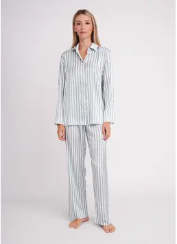 Seidener gestreifter Pyjama NAP QUEEN 5902/050  white/grayish teal (white/green)