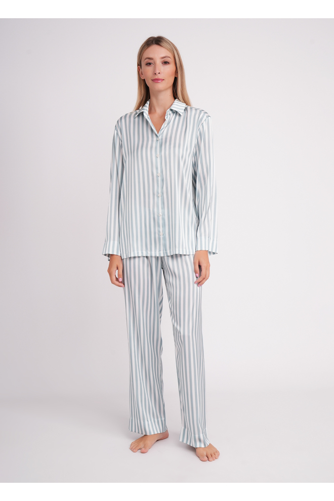 Seidener gestreifter Pyjama NAP QUEEN 5902/050  white/grayish teal (white/green)