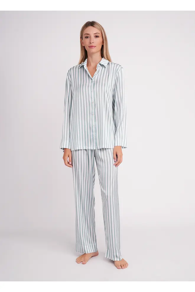 Seidener gestreifter Pyjama NAP QUEEN 5902/050  white/grayish teal (white/green)