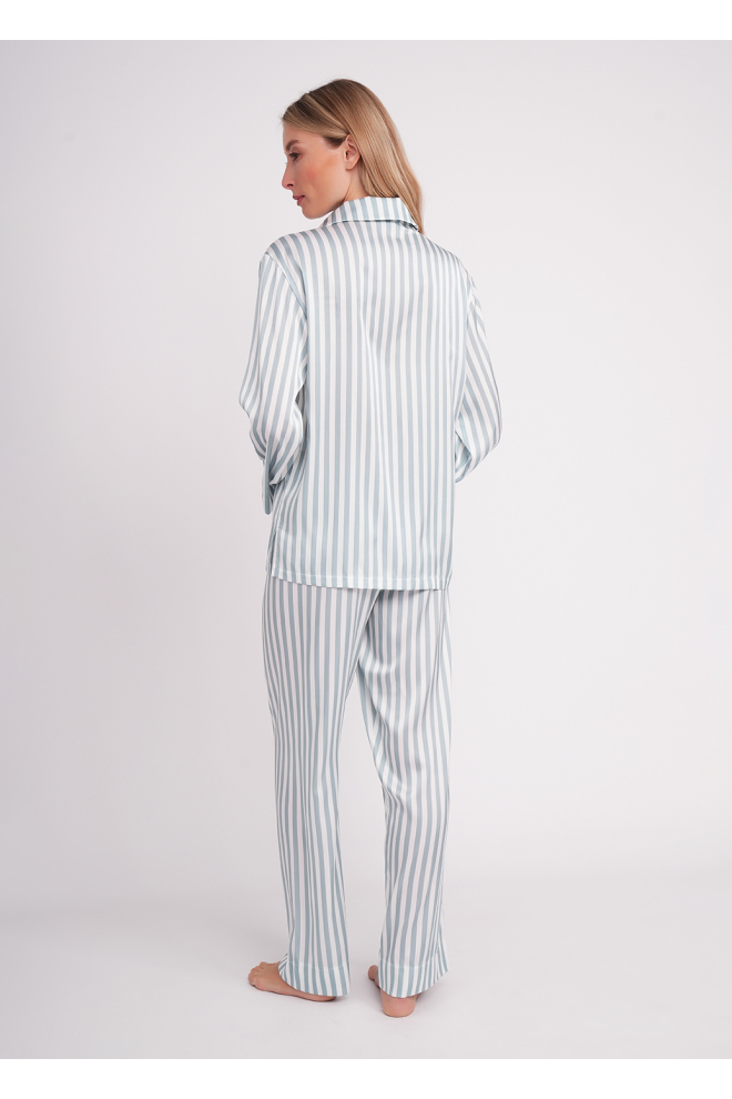 Seidener gestreifter Pyjama NAP QUEEN 5902/050  white/grayish teal (white/green)