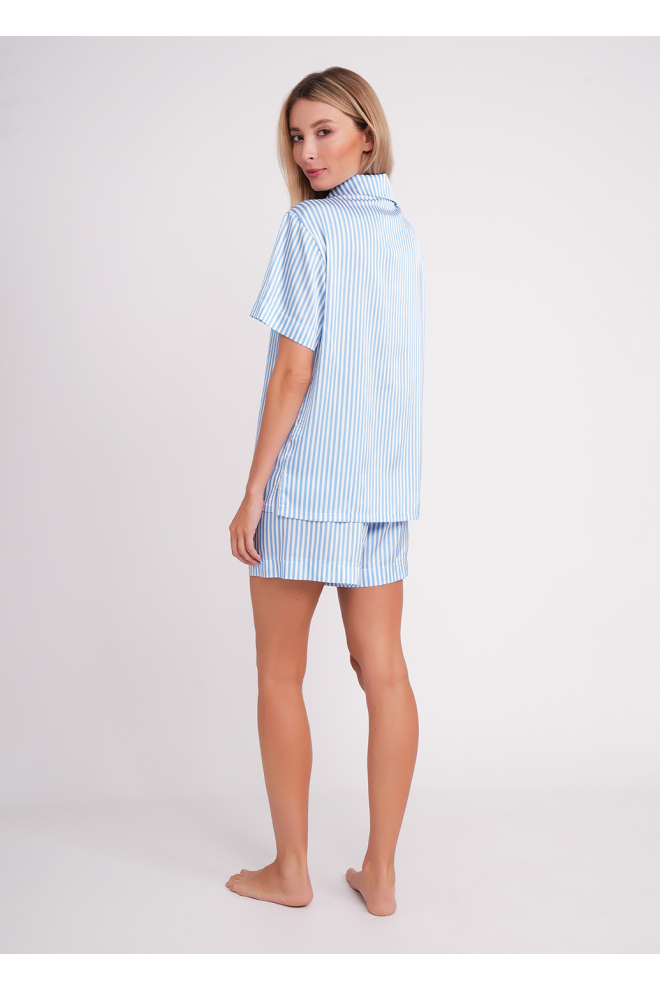 Short Silk Pajama Set NAP QUEEN 6604/050 (white/dull blue)