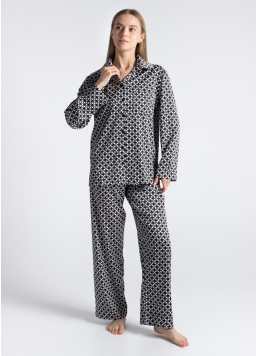 Seidenpyjama NOIRE 5903/050 white/twilight teal rhomb (weiß/schwarz)
