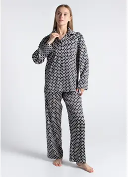 Seidenpyjama NOIRE 5903/050 white/twilight teal rhomb (weiß/schwarz)