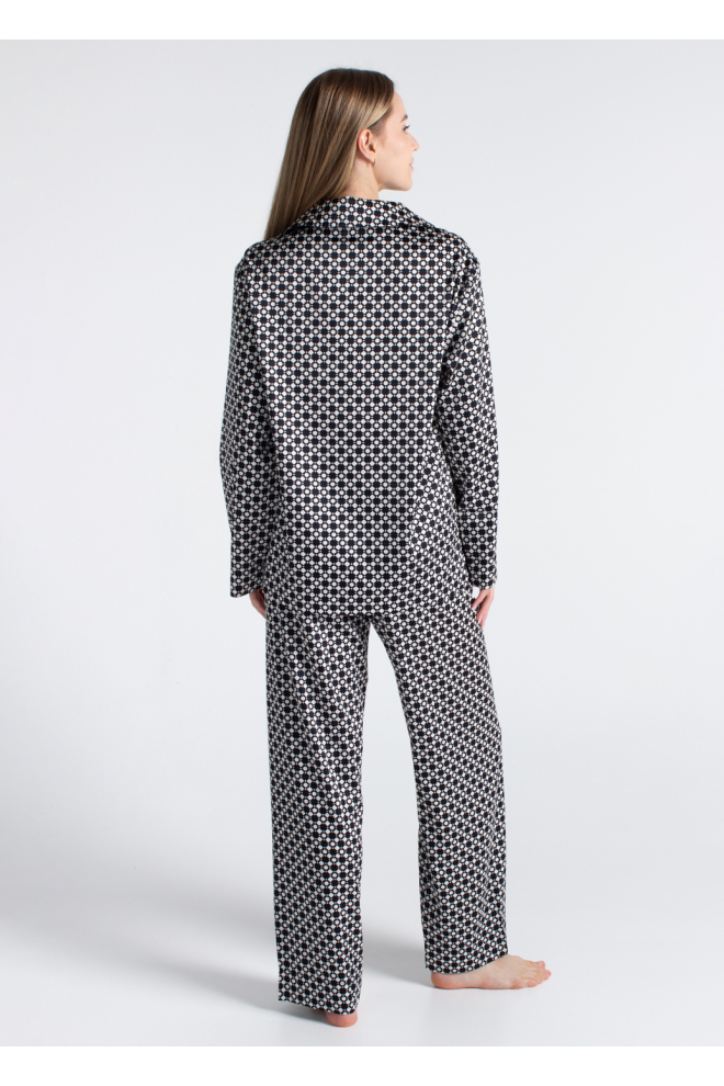 Seidenpyjama NOIRE 5903/050 white/twilight teal rhomb (weiß/schwarz)