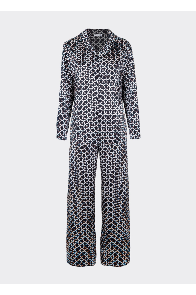 Seidenpyjama NOIRE 5903/050 white/twilight teal rhomb (weiß/schwarz)