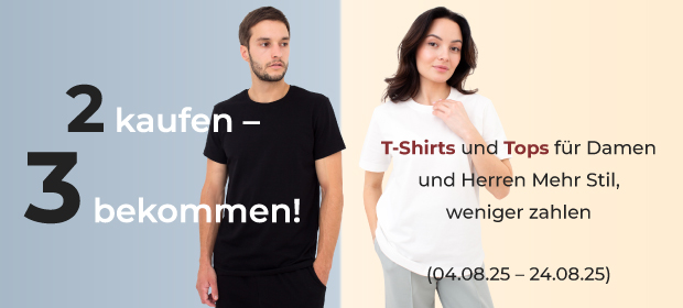 2 kaufen – 3 bekommen! T-Shirts und Tops für Damen und Herren