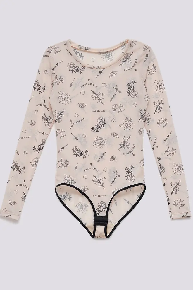 Tattoo pattern mesh bodysuit Tatoo 3102/07 beige tatoo