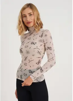 Transparenter Netz-Rollkragenpullover mit Tattoo-Muster Tatoo 4901/07 beige tattoo