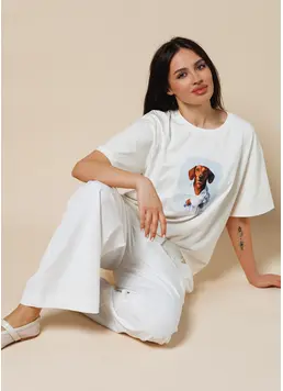 T-Shirt mit Dackel-Print URBAN PAWS 4826/010 (milk/dachshund print)