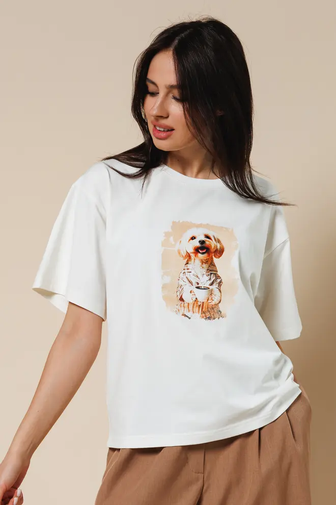T-shirt with Maltipoo “URBAN PAWS” 4826/010 (milk/maltipoo print)