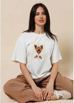 T-Shirt mit Yorkshire-Terrier-Print „URBAN PAWS“ 4826/010 (milk/yorkshire terrier print)