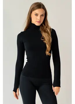 Gerippter Rollkragenpullover FLEX POWER Flexit (schwarz)