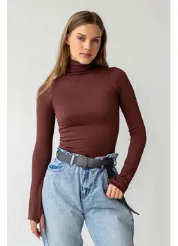Ribbed Turtleneck Top FLEX POWER Flexit (hot chocolate)