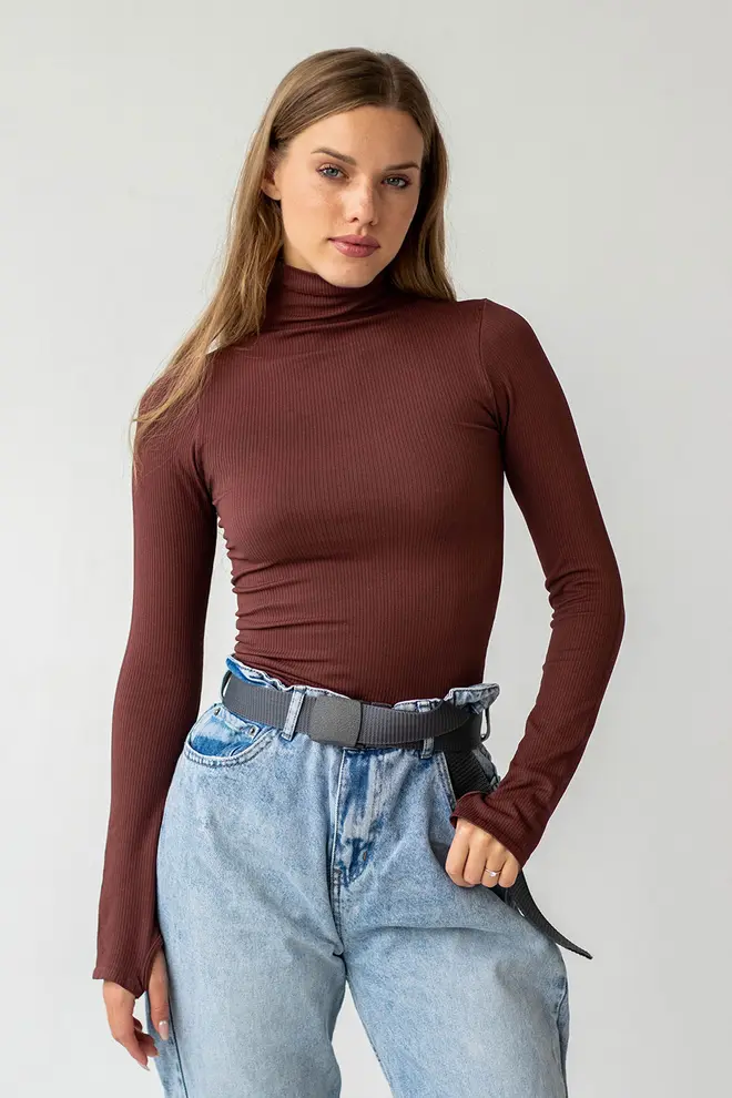 Ribbed Turtleneck Top FLEX POWER Flexit (hot chocolate)