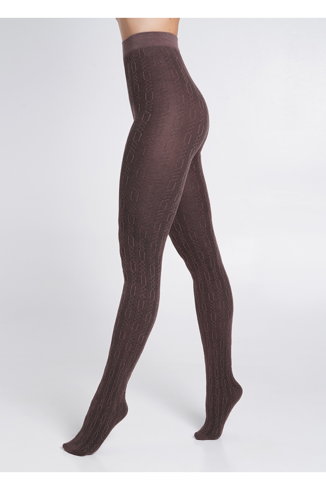 Cotton tights with pattern BRAID 150 (3) deep taupe (brown)