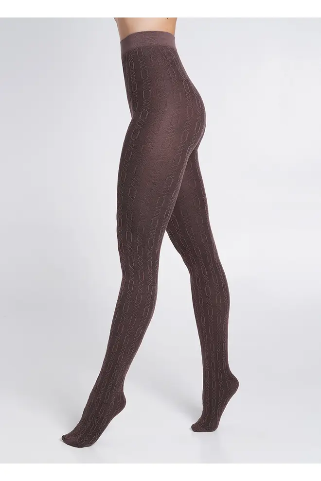 Cotton tights with pattern BRAID 150 (3) deep taupe (brown)