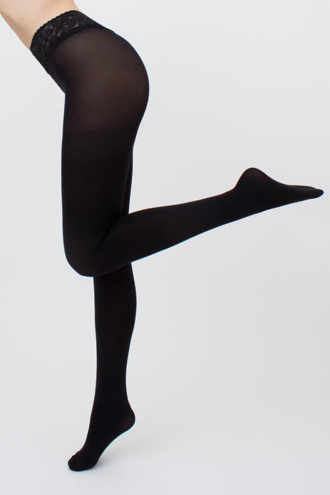 Warme Strumpfhose mit Silikonbund Impresso 100 den (nero)