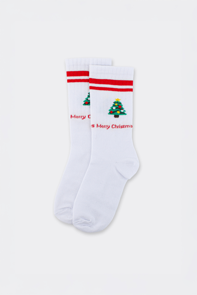 Ribbed Christmas Socks WS4 NEW YEAR STRONG 2602 white/red