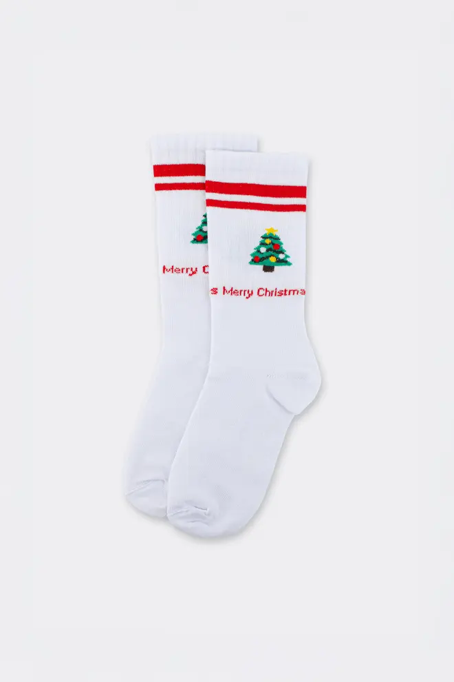 Ribbed Christmas Socks WS4 NEW YEAR STRONG 2602 white/red