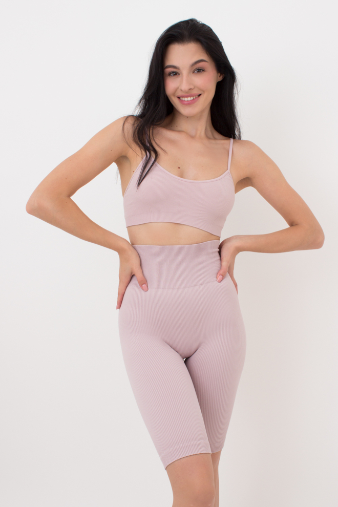 Seamless Ribbed Women’s Biker Shorts with Push-Up Effect TRACKS RIB SHAPE (burnished lilac)