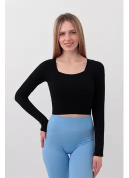 Kurzes geripptes Top mit langen Ärmeln CROP TOP RIB (black) Kurzes geripptes Top mit langen Ärmeln CROP TOP RIB (black)