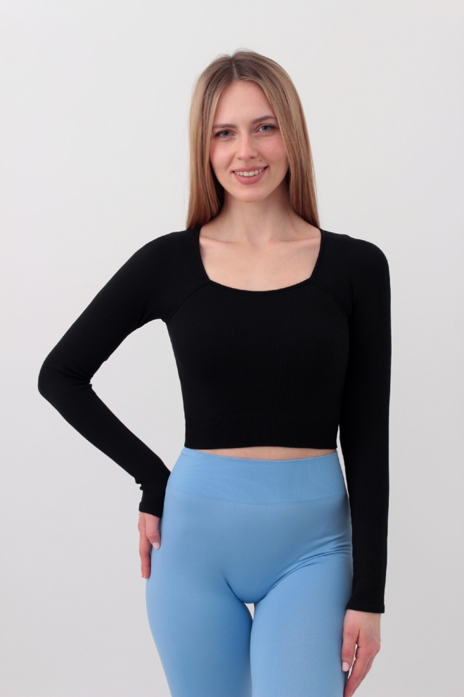 Kurzes geripptes Top mit langen Ärmeln CROP TOP RIB (black)