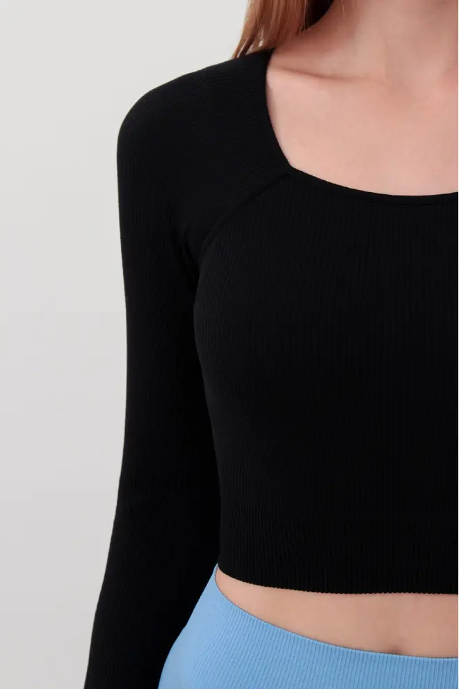 Short Ribbed Top with Long Sleeves CROP TOP RIB (black)