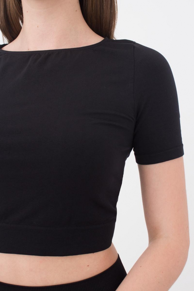 Nahtloses Top mit kurzen Ärmeln CROP T-SHIRT (nero)