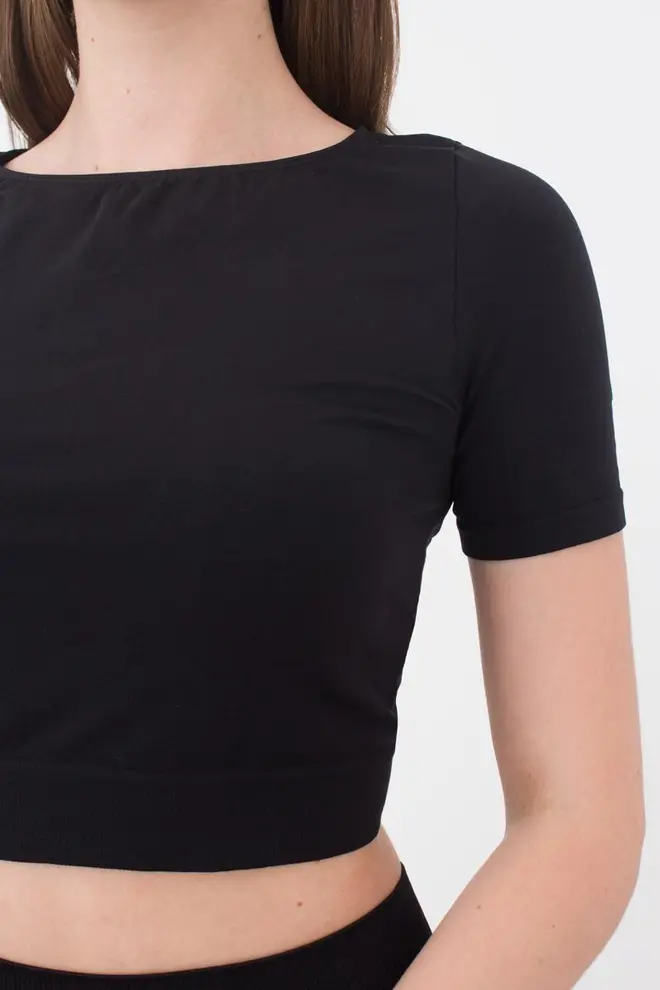 Seamless Top with Short Sleeves CROP T-SHIRT (nero)