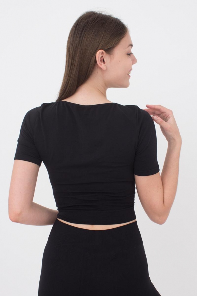 Nahtloses Top mit kurzen Ärmeln CROP T-SHIRT (nero)