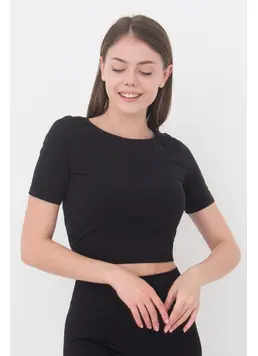 Seamless Top with Short Sleeves CROP T-SHIRT (nero)