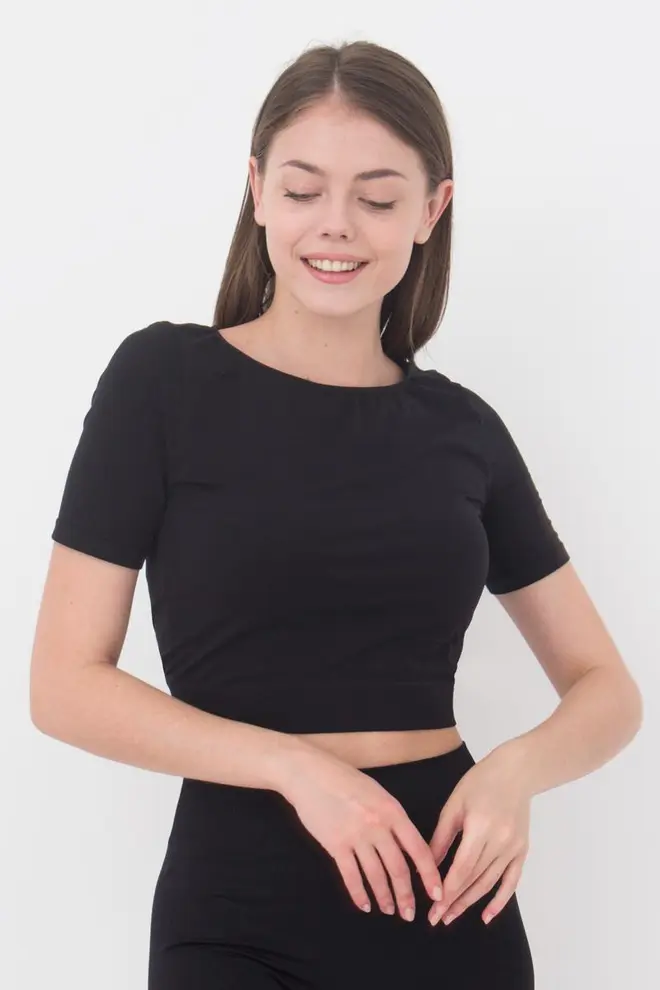 Nahtloses Top mit kurzen Ärmeln CROP T-SHIRT (nero)