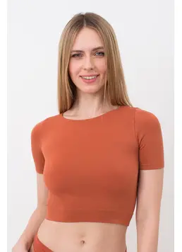 Nahtloses Top mit kurzen Ärmeln CROP T-SHIRT (burnt sienna)