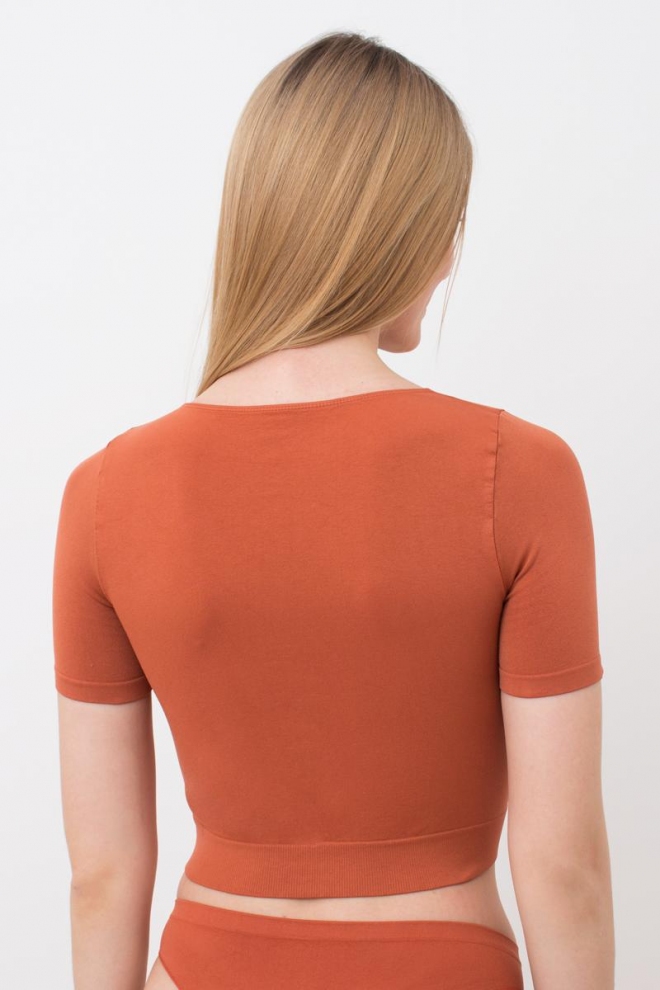 Nahtloses Top mit kurzen Ärmeln CROP T-SHIRT (burnt sienna)