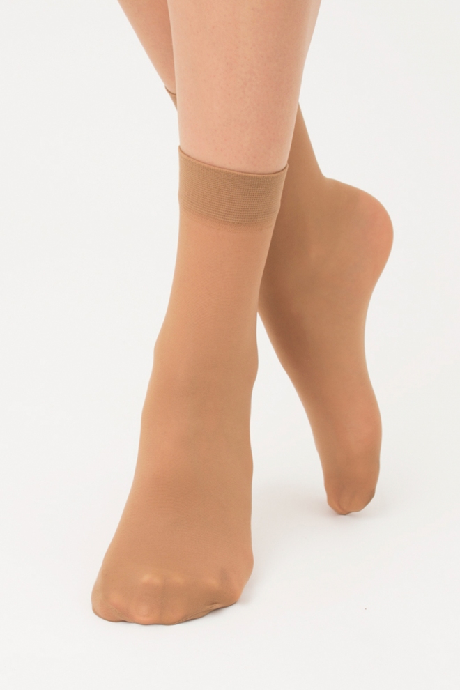 Mikrofaser-Damensocken (2 Paar) EASY 20 den mit breitem Band (caramel)