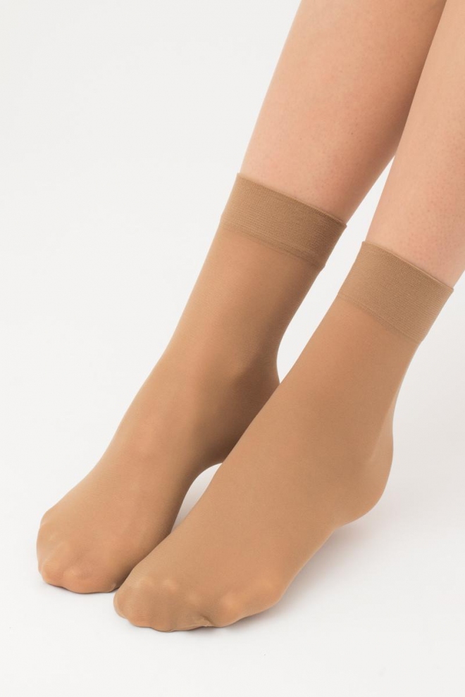 Damen-Mikrofasersocken (2 Paar) EASY 40 den mit breitem Band (caramel)