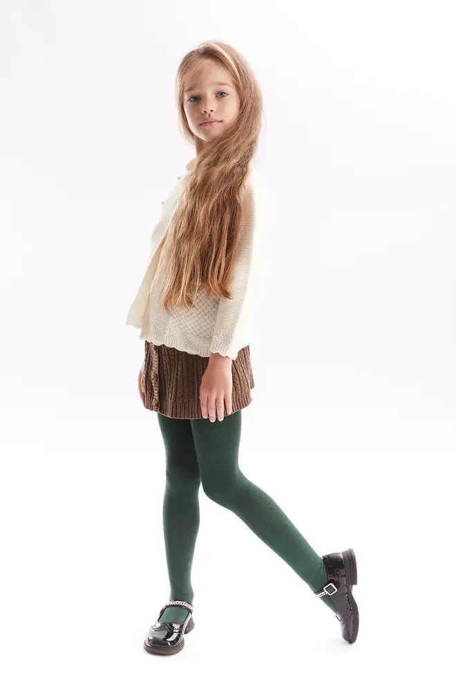 Einfarbige Baumwollstrumpfhose für Kinder ENJOY COTTON (deep green)