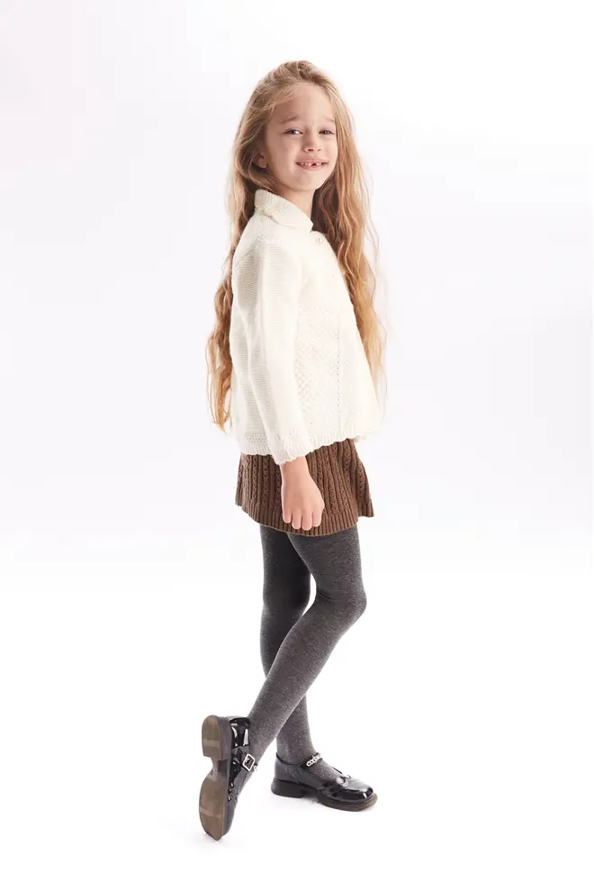 Plain children's cotton tights ENJOY COTTON (deep grey melange)