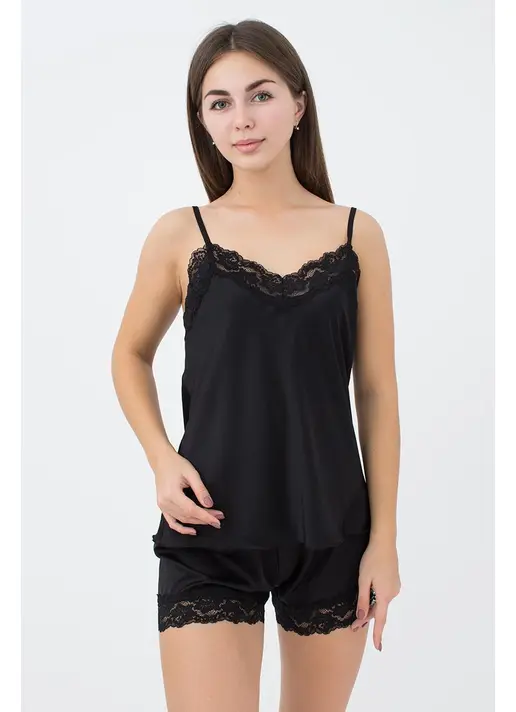 Kurze Seidepyjama mit Spitze HELENA 6007/051 (black) Kurze Seidepyjama mit Spitze HELENA 6007/051 (black)