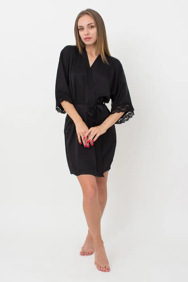 Short Silk Robe with Lace HELENA 7212/051 (black)