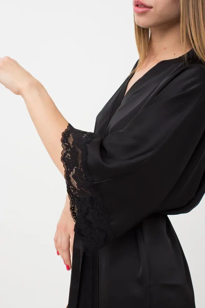 Short Silk Robe with Lace HELENA 7212/051 (black)