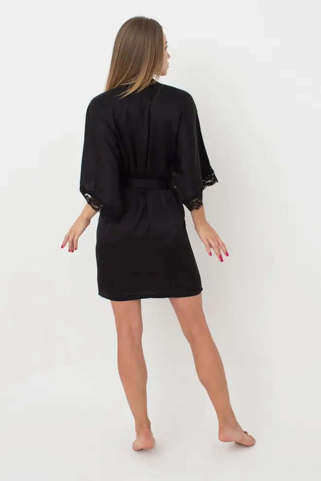 Short Silk Robe with Lace HELENA 7212/051 (black)