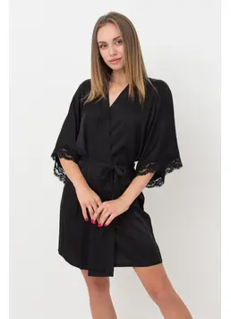 Short Silk Robe with Lace HELENA 7212/051 (black) Short Silk Robe with Lace HELENA 7212/051 (black)