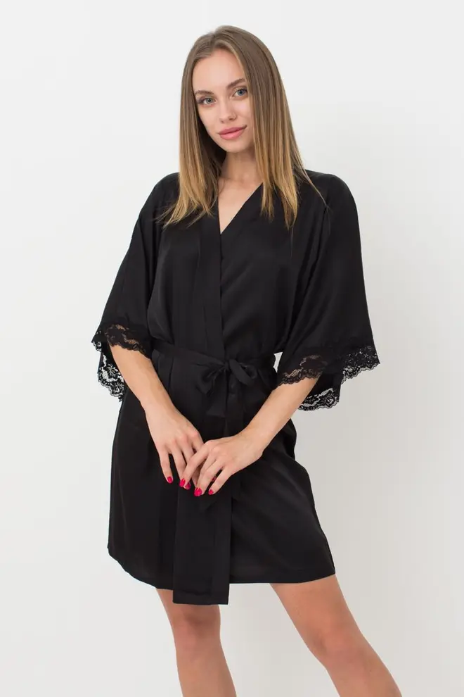 Short Silk Robe with Lace HELENA 7212/051 (black)