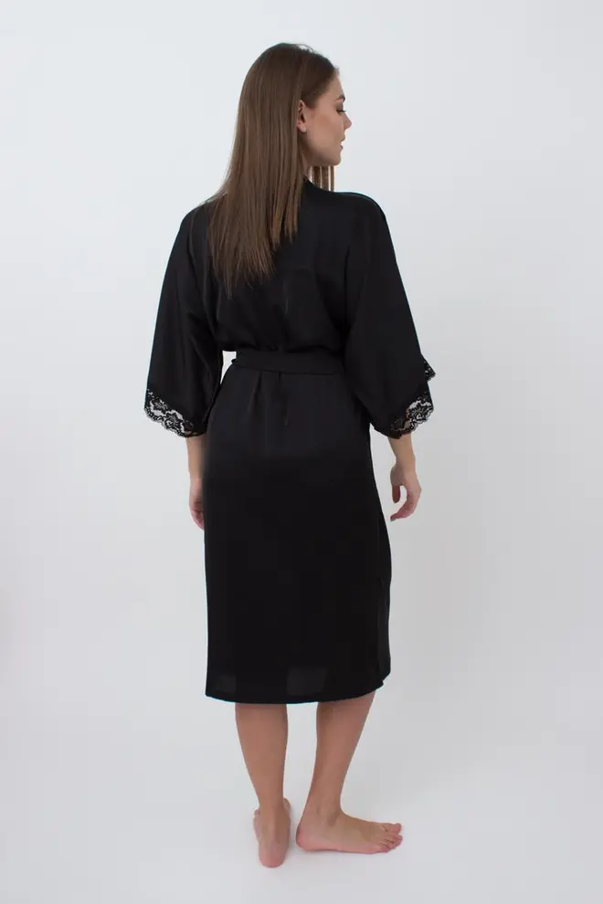 Long Silk Robe with Lace HELENA 7214/051 (black)