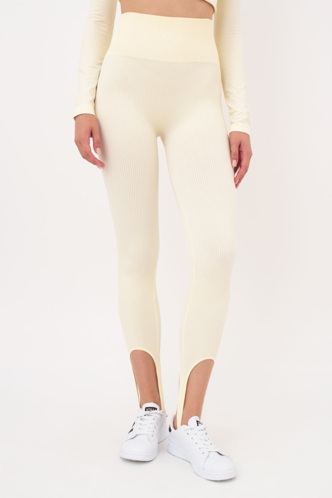 Ribbed Leggings With Straps LEGGINGS RIB STRIPE (milk)