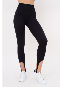Ribbed Leggings With Straps LEGGINGS RIB STRIPE (black)