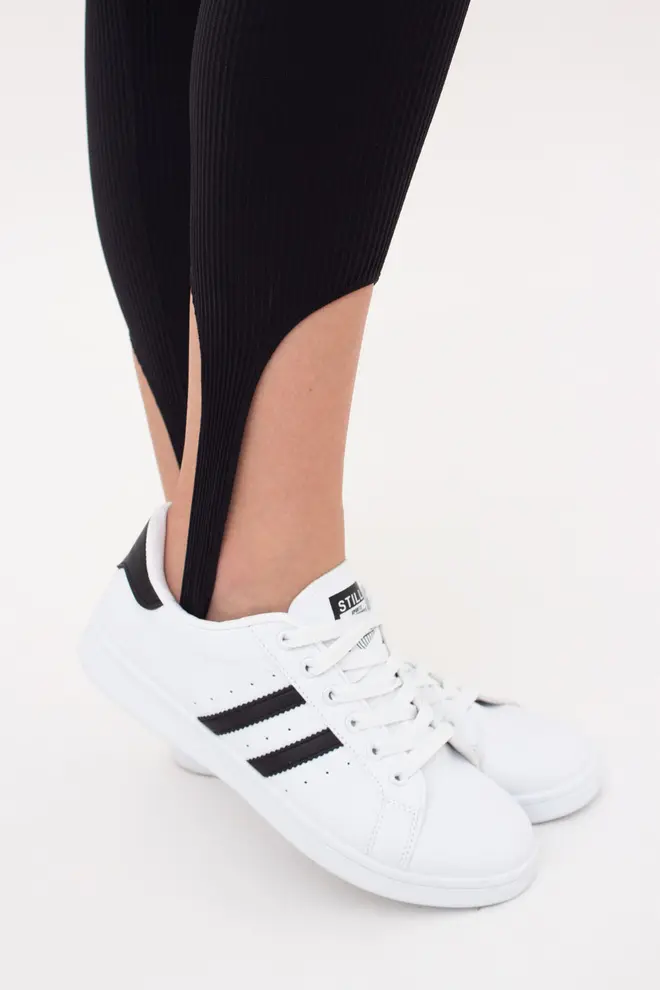 Ribbed Leggings With Straps LEGGINGS RIB STRIPE (black)